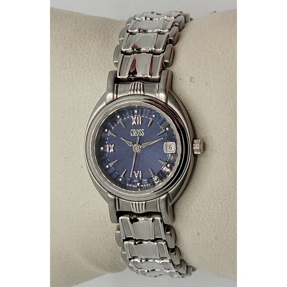 Unisex Cross Round Blue Dial Silver Tone Case Bracelet Band Watch LW10F 02 main image 7